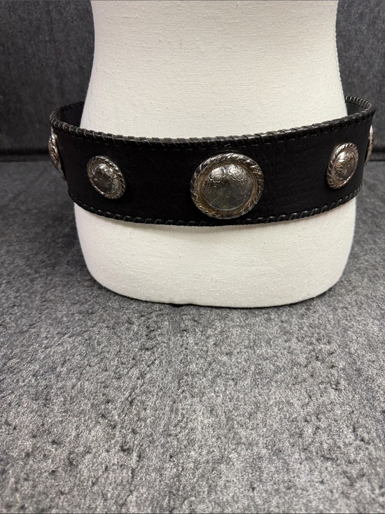 “VINTAGE”. Big AL Vintage Western Black Leather Belt with Silver Engraved Buckle main image 5